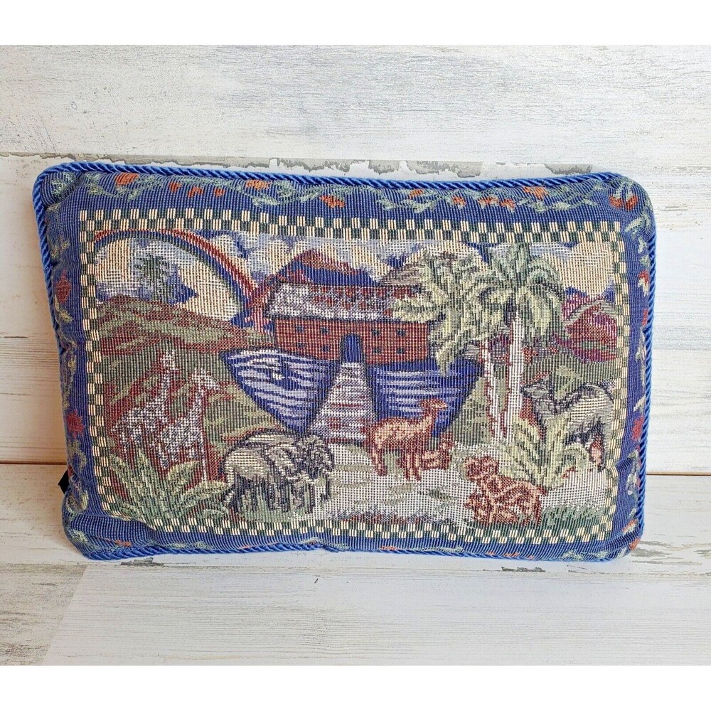 Gregg USA "Noah's Ark" Tapestry Throw Pillow 12x8" Decorative Cushion VTG?